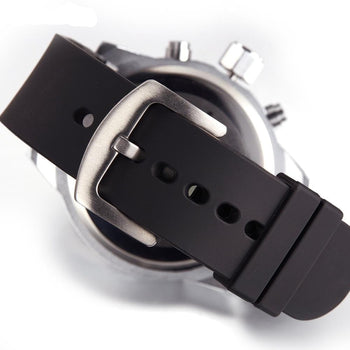 Analoge Jungenuhr mit schwarzem Silikonarmband und schwarzem Zifferblatt