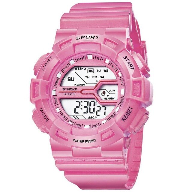 Digitale Sportuhr für Mädchen mit rosa Silikonarmband